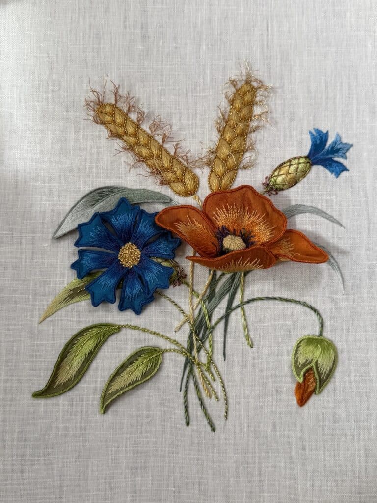 Cottage Garden Posy. Stumpwork Embroidery
